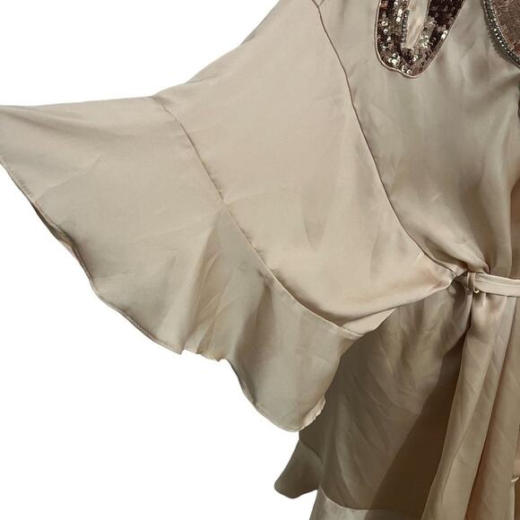 Victoria's Secret Georgette Flounce Robe Sequin Bow Champagne M/L - Picture 4 of 13